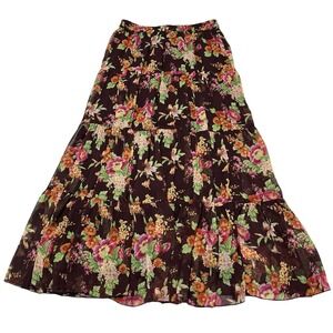 Linea Skirt Womens XS Purple Floral Sheer Chiffon Overlay Tiered Maxi Boho